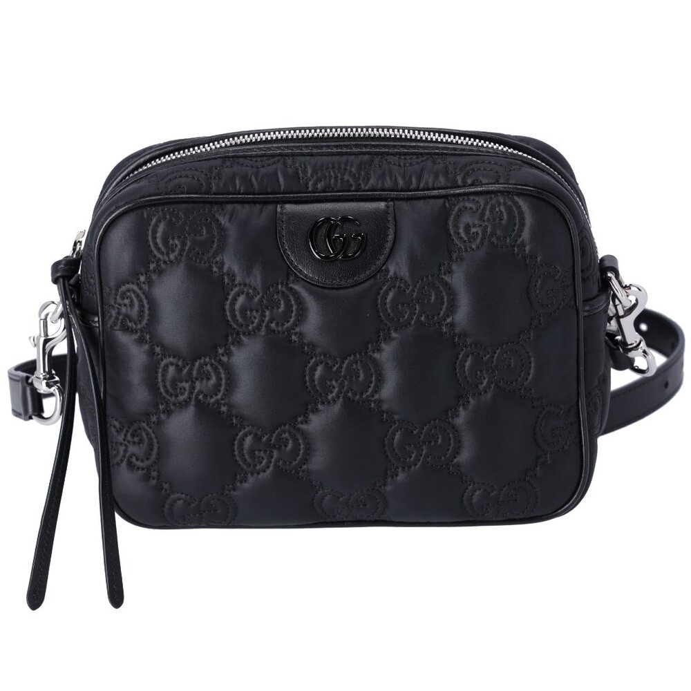 GUCCI GG Matelasse Shoulder Bag 702234 Black Nylon Leather